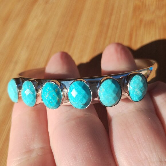 Jay King DTR mine finds faceted Turquoise cuff bracelet 925 Sterling Silver NIB - Picture 1 of 9